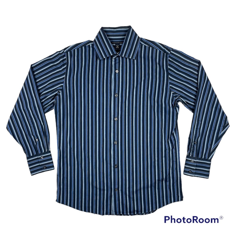Banana Republic Men Size Medium 15-15.5 Blue Striped Long Sleeve Button Up Shirt